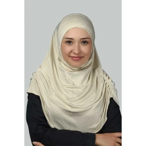 Hazır Türban Büzgülü Pileli Pratik Eşarp Tesettür Hijab - Namaz Örtüsü - Krem
