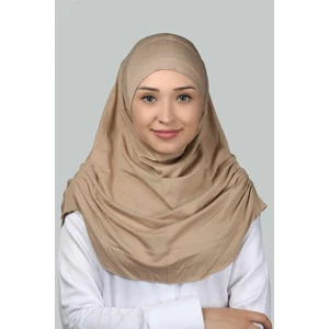 Hazır Türban Büzgülü Pileli Pratik Eşarp Tesettür Hijab - Namaz Örtüsü - Koyu Bej