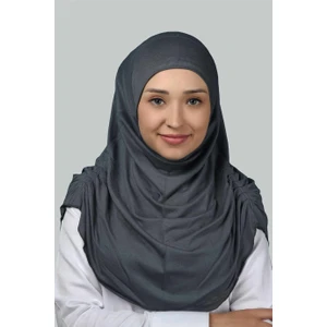 Hazır Türban Büzgülü Pileli Pratik Eşarp Tesettür Hijab - Namaz Örtüsü - Füme