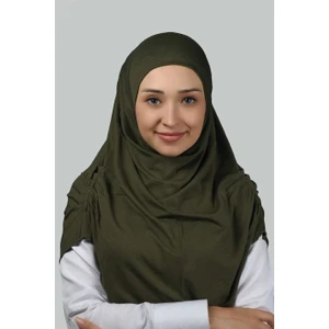 Hazır Türban Büzgülü Pileli Pratik Eşarp Tesettür Hijab - Namaz Örtüsü - Haki