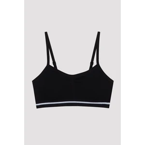 Siyah Kız Çocuk Beyaz Çizgili Dikişsiz Yarım Atlet