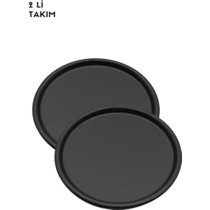 Kitchen Trend 2 Li 37 cm Siyah Metal  Yuvarlak Çay, Kahve, Pasta, Servis Tepsisi
