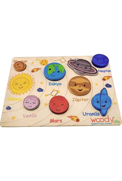 Woody Life Woodylife Ahşap Bul-Tak Gezegenler Seti Eğitici Zeka Geliştiren Montessori Meteryal