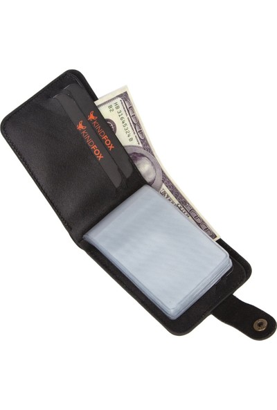 Kindfox %100 Gerçek Dana Derisi | Para Bölmeli Unisex Kartlık | Cüzdan | Çıt Çıtlı