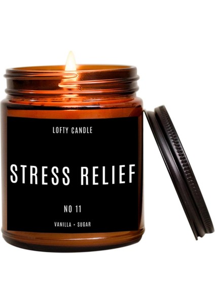 Stress Relief Siyah Etiket Amber Kavanoz Mum Dekor Aromaterapi Rahatlatıcı Vanilya Kokusu 210 gr