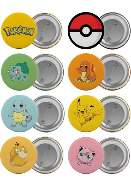 Pokemon Çanta Rozeti Seti 8 Adet En Büyük Boy 5.8cm Iğneli Broş
