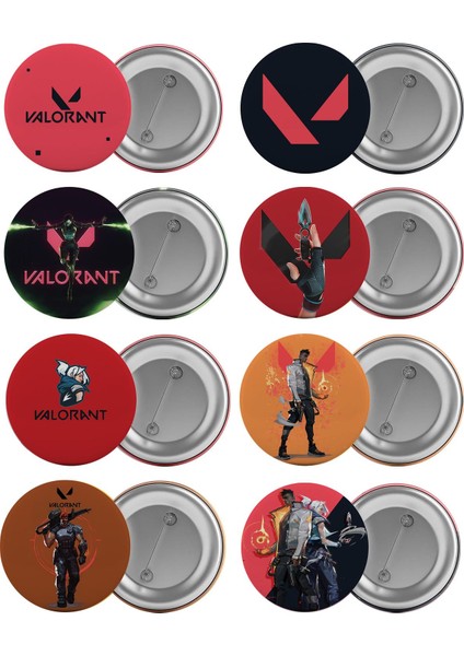 Valorant Çanta Rozeti Seti 8 Adet En Büyük Boy 5.8cm Iğneli Broş