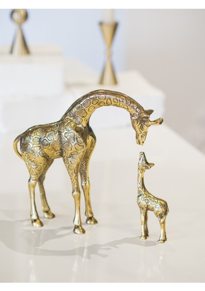 Pirinç Döküm Zürafa Heykeli İkili
