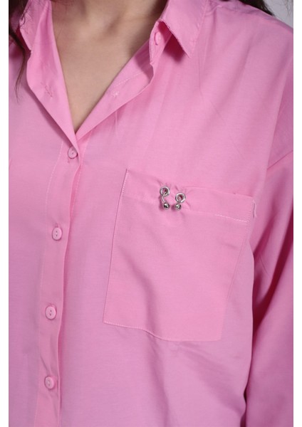 Piercing Detay Gömlek Pembe