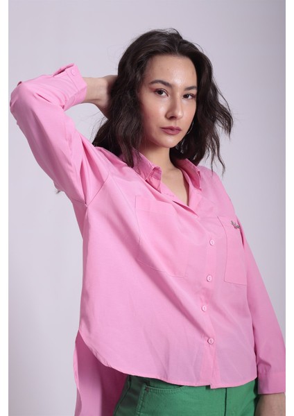 Piercing Detay Gömlek Pembe