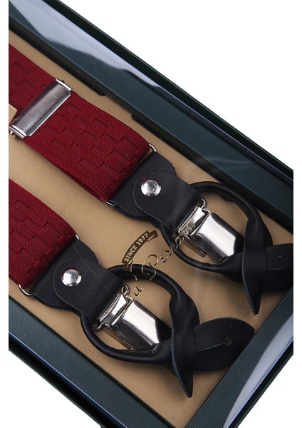 Deri Bağlantılı Düğme Delikli Jakarlı Bordo Pantolon Askısı PAN72 fiyatları