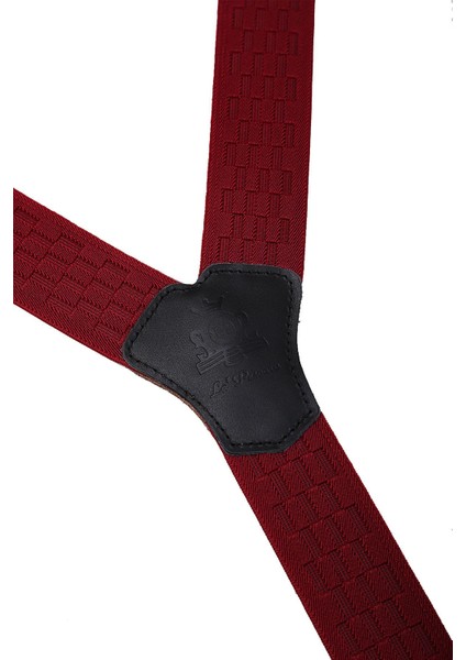 Deri Bağlantılı Düğme Delikli Jakarlı Bordo Pantolon Askısı PAN72 modelleri