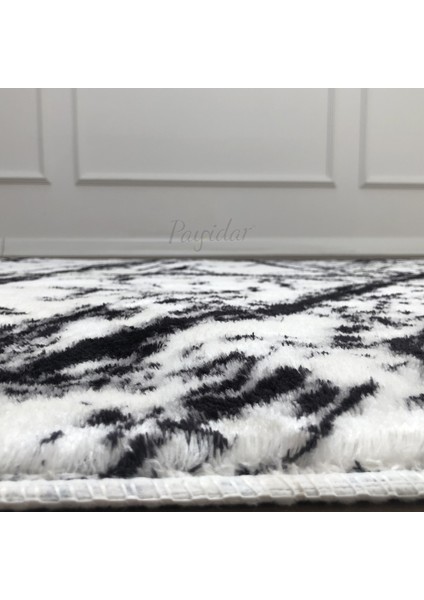 Safari Post Peluş Beyaz Siyah Desenli Yıkanabilir 120X525 cm Kaymaz Taban Kesme Yolluk Halı modelleri