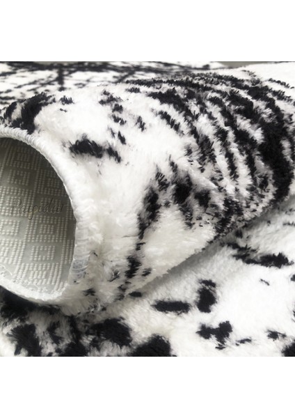 Safari Post Peluş Beyaz Siyah Desenli Yıkanabilir 150X225 cm Kaymaz Taban Kesme Yolluk Halı fiyatları