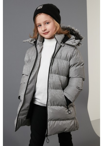 Yakası Suni Kürklü Peluş Astarlı Çıkarılabilir Kapüşonlu Dar Kesim Kışlık Mont Kız Çocuk MONT 5760002