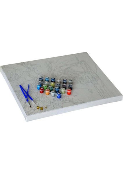 Mor ile Beyazın Dansı Sayılarla Boyama SETI(60X75 cm Tuval Şasesine Gerili)