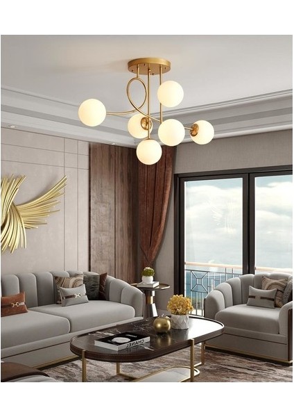 Pare Model Modern Spor Gold 6'lı Glop Beyaz Camlı Avize