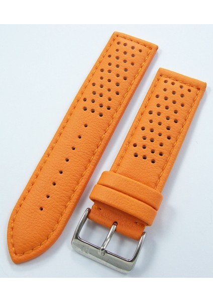 Bizon Turuncu Deri 24 mm Delikli Spor Saat Kayışı Dik Saat Kordonu