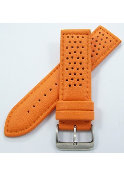 Bizon Turuncu Deri 24 mm Delikli Spor Saat Kayışı Dik Saat Kordonu fiyatları