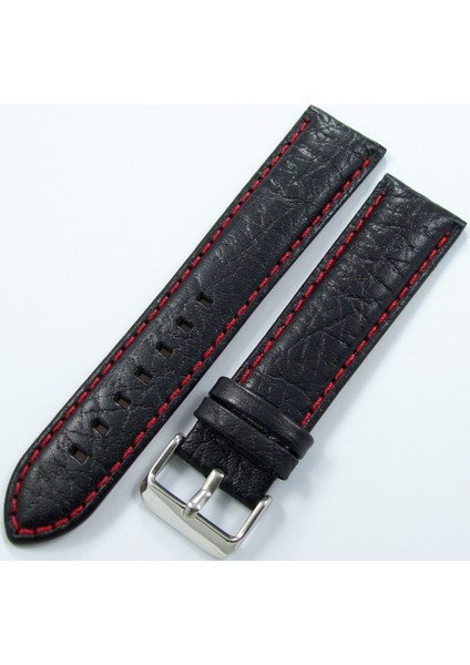 Bizon Siyah Deri 24 mm Kırmızı Spor Dikişli Kayışı Saat Kordonu
