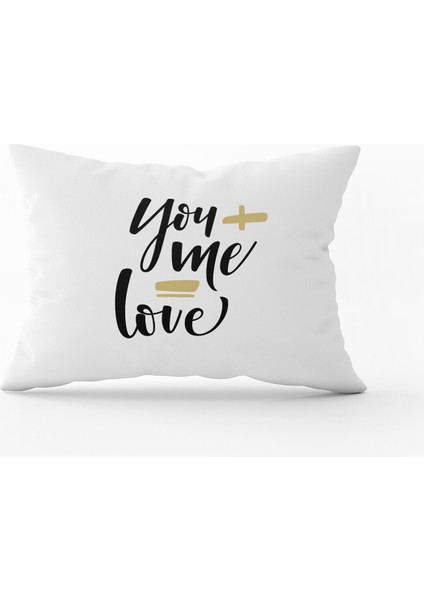 Beyaz Siyah Modern You Me Love Dijital Baskılı Kırlent Kılıfı - CGH330-3550 Çift Tarafı Baskılı