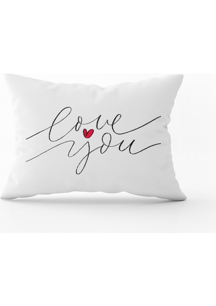 Beyaz Siyah Love You Dijital Baskılı Kırlent Kılıfı - CGH336-3550 Çift Tarafı Baskılı