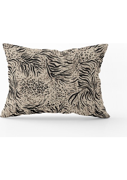 Siyah Bej Leopar Zebra Desenli Dijital Baskı Kırlent Yastık Kılıfı - CGH384-3550 Çift Tarafı Baskılı