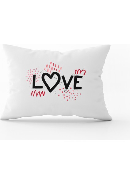 Beyaz Siyah Love Yazılı Modern Dijital Baskı Kırlent Yastık Kılıfı - CGH392-3550 Çift Tarafı Baskılı
