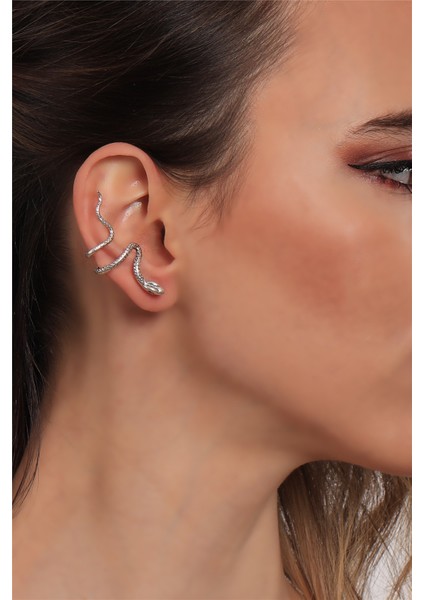 Kadın Antik Gümüş Kaplama Sıkıştırmalı Model Yılan Formlu Kıkırdak Küpe & Earcuff fiyatları
