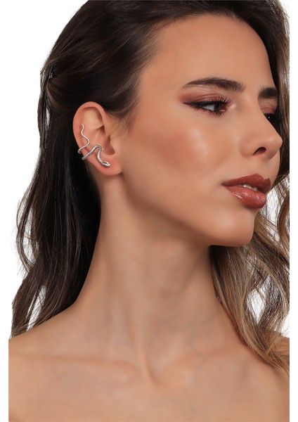 Kadın Antik Gümüş Kaplama Sıkıştırmalı Model Yılan Formlu Kıkırdak Küpe & Earcuff modelleri