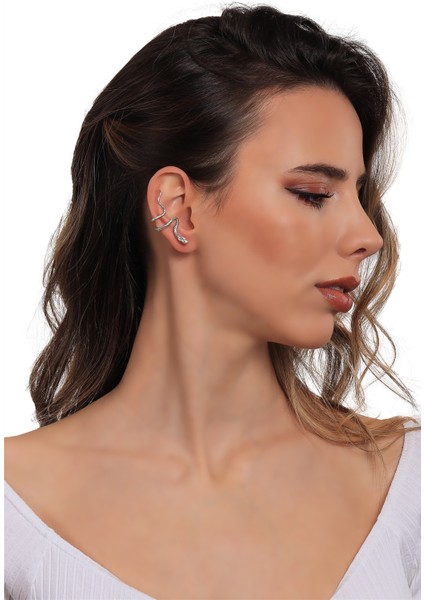Kadın Antik Gümüş Kaplama Sıkıştırmalı Model Yılan Formlu Kıkırdak Küpe & Earcuff fırsatları
