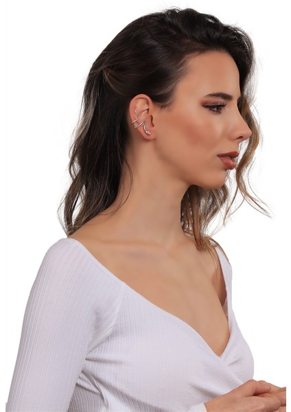 Kadın Antik Gümüş Kaplama Sıkıştırmalı Model Yılan Formlu Kıkırdak Küpe & Earcuff indirimleri