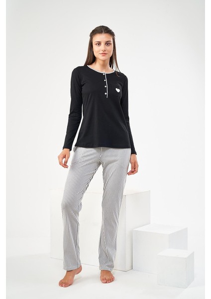 22443 Kadın Patlı Çizgili Pijama Takım
