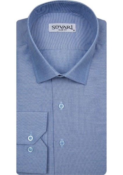 Slim Fit Açık Mavi Erkek Düz Gömlek