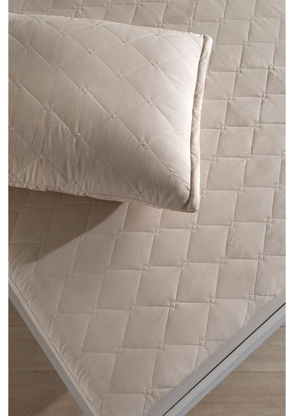 Bej Kapitone Yatak Koruyucu Fitted Alez Çarşaf 8 Ebat