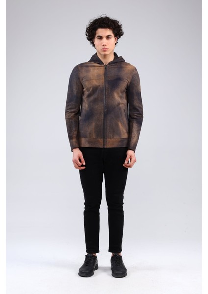 Lacivert Erkek Eskitme Deri Ceket