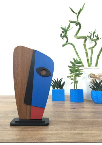 Amorf Design Ahşap Desenli Mavi Maske Biblo