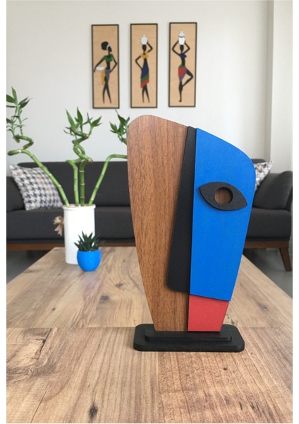 Amorf Design Ahşap Desenli Mavi Maske Biblo