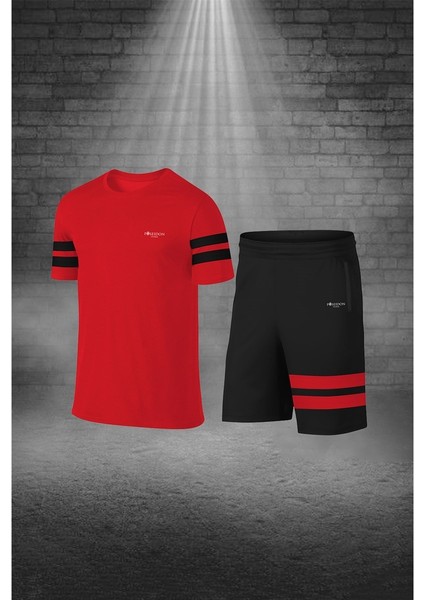 Erkek Kırmızı Dri-Fit Kumaş Baskısız Yuvarlak Yaka Kısa Kol Tişört Şort Alt Üst Takım (S-3xl)