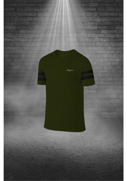 Erkek Haki Dri-Fit Kumaş Baskısız Yuvarlak Yaka Kısa Kol Tişört Şort Alt Üst Spor Takım (S-3xl)