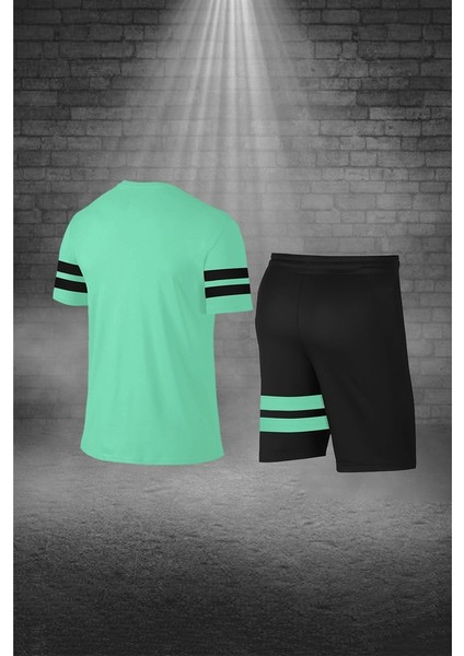 Erkek Su Yeşili Dri-Fit Kumaş Yürüyüş ve Koşu Için Konforlu Cepli Sıfır Yaka Tişört Şort Ikili Alt Üst Seti (S-3xl) fırsatları