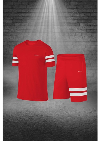 Erkek Kırmızı Dri-Fit Kumaş Baskısız Yuvarlak Yaka Kısa Kol Tişört Şort Alt Üst Takımı (S-3xl)