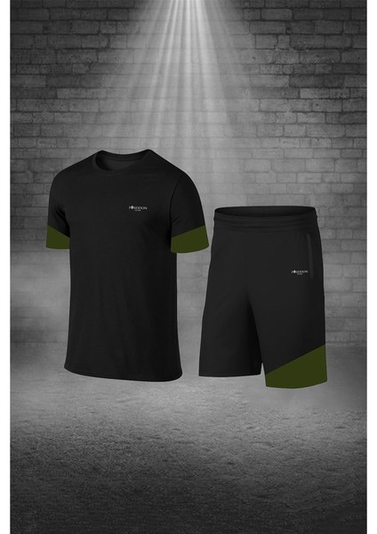 Erkek Siyah Dri-Fit Kumaş Baskısız Yuvarlak Yaka Kısa Kol Tişört Şort Alt Üst Takımı (S-3xl)