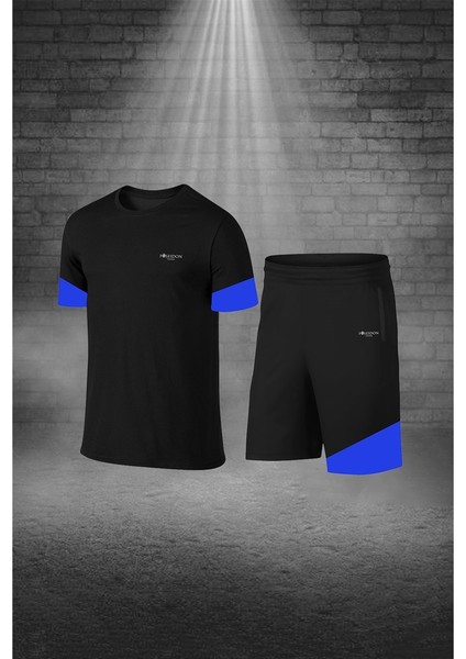 Erkek Siyah Dri-Fit Kumaş Sıfır Yaka Kısa Kol Konforlu Tişört Şort Alt Üst Takım (S-3xl)