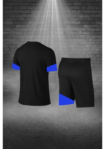 Erkek Siyah Dri-Fit Kumaş Sıfır Yaka Kısa Kol Konforlu Tişört Şort Alt Üst Takım (S-3xl)