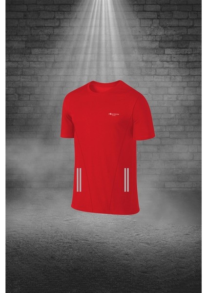 Büyük Beden Erkek Kırmızı Dri-Fit Kumaş Cepli Sporcu Rahat Konforlu Tişört Şort Alt Üst Ikili Takım (4XL-10XL)