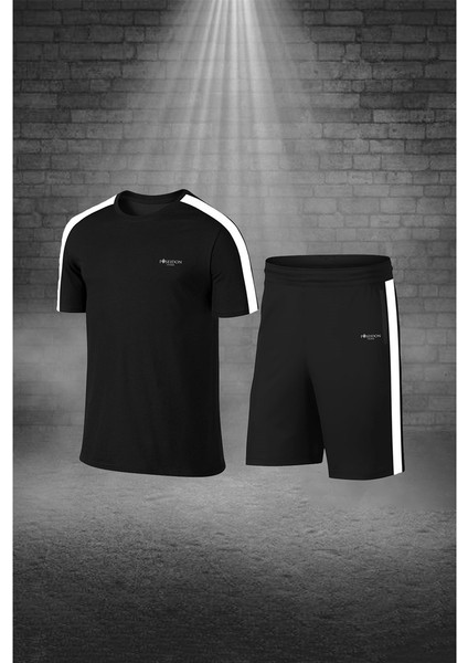 Erkek Siyah Dri-Fit Kumaş Baskısız Yuvarlak Yaka Kısa Kol Tişört Şort Alt Üst Takımı (S-3xl)