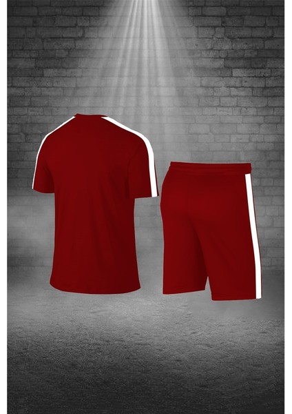 Erkek Bordo Dri-Fit Kumaş Spor Için Konforlu Cepli Kısa Kol Tişört Şort Ikili Takım (S-3xl) fırsatları