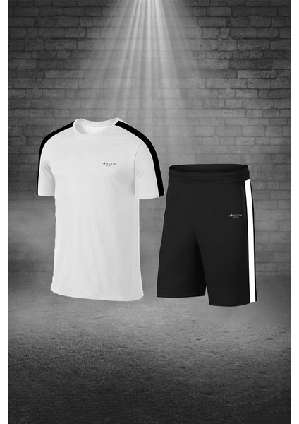 Büyük Beden Erkek Beyaz Dri-Fit Kumaş Baskısız Yuvarlak Yaka Kısa Kol Tişört Şort Alt Üst Takımı (4XL-10XL)