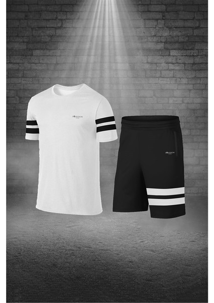 Erkek Beyaz Dri-Fit Kumaş Sıfır Yaka Kısa Kol Tişört Şort Alt Üst Takım (S-3xl)